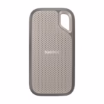 SanDisk Extreme Go 1TB portable SSD front view with silicone shell and carabiner loop