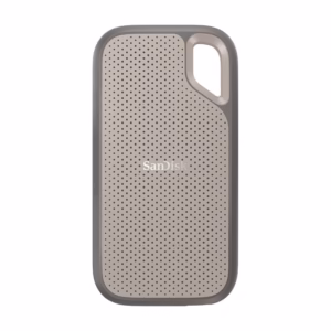 SanDisk Extreme Go 1TB portable SSD front view with silicone shell and carabiner loop