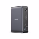 Anker 575 USB-C Docking Station 13-in-1 in black, front view of the open box unit
