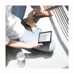 Kindle Oasis 8th Gen e-reader in use showing the 300 ppi E Ink display