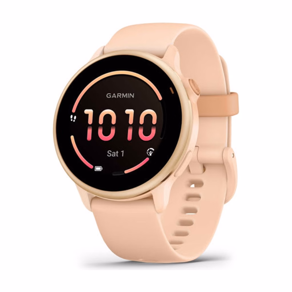 Garmin vivoactive 6 42mm in Metallic Pink Dawn with Pink Dawn Band, front angle