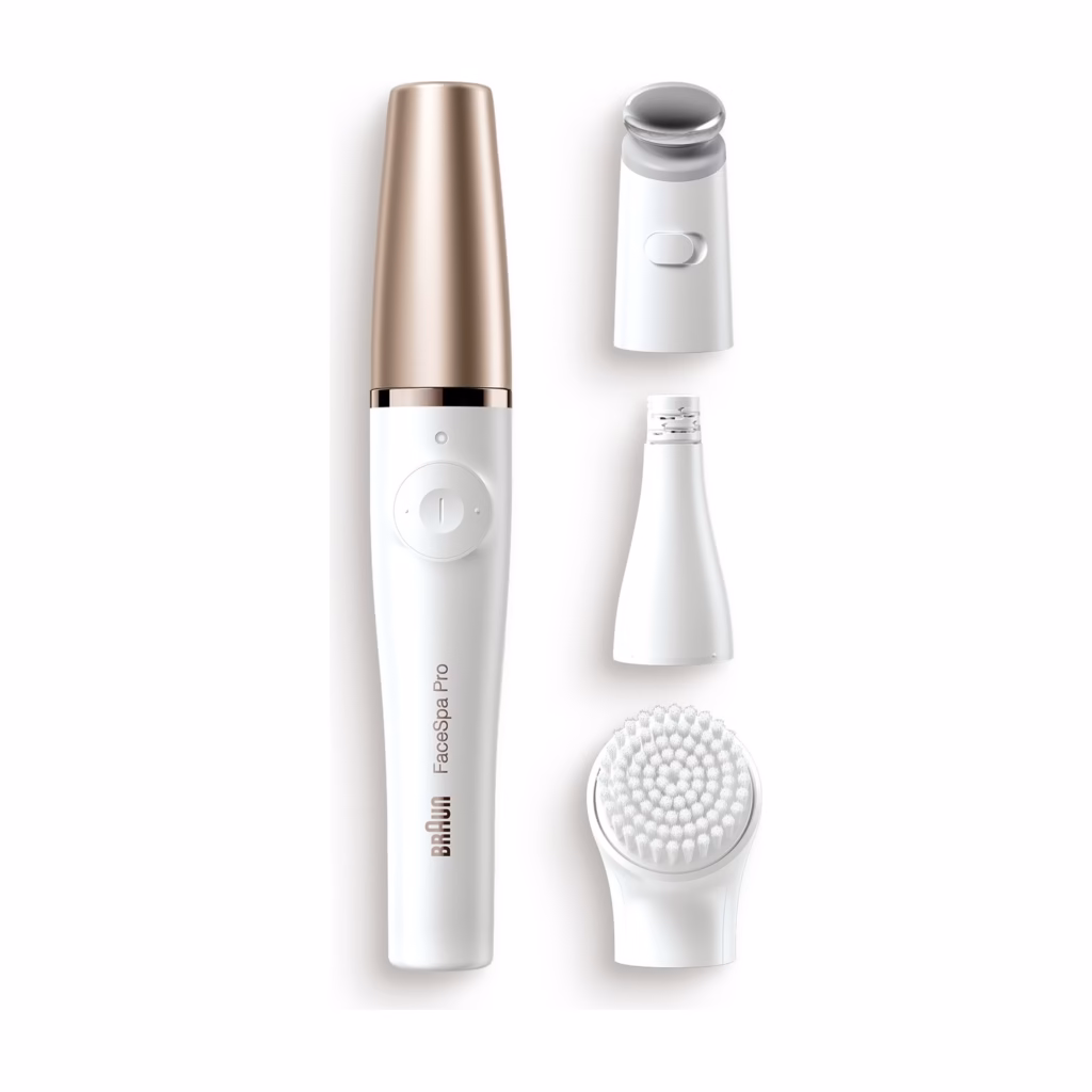 Braun FaceSpa Pro 911 handle with its three interchangeable heads