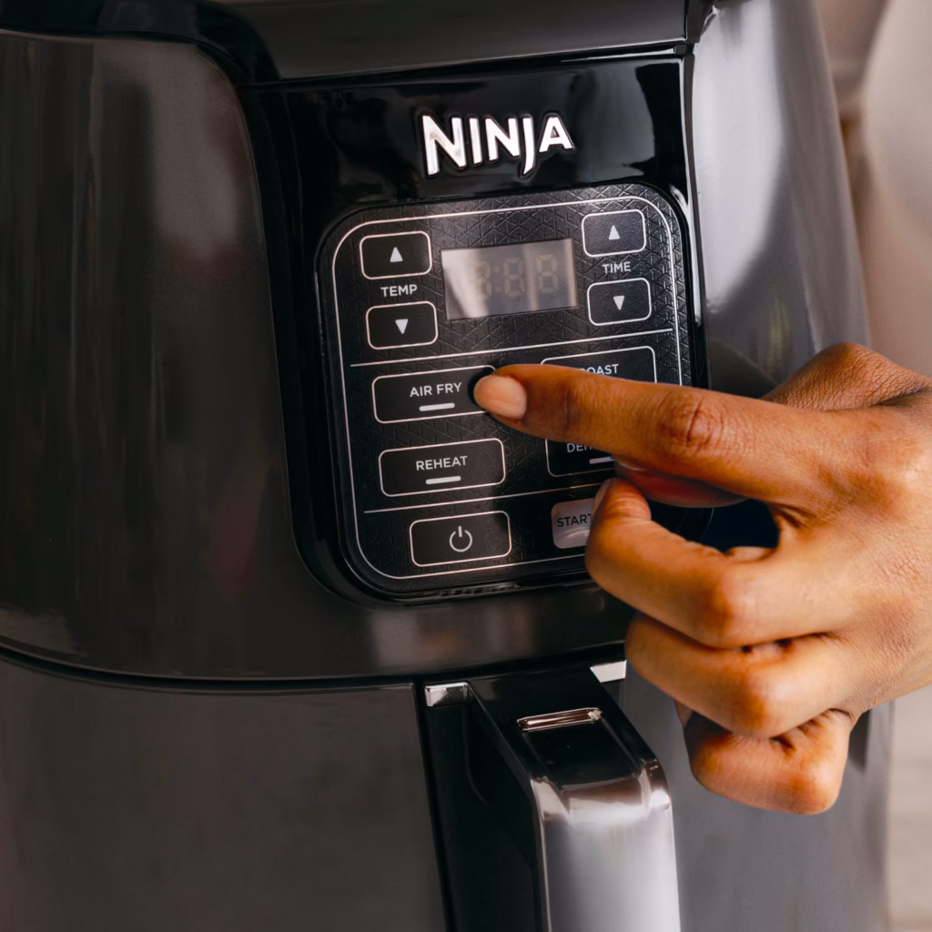 Ninja AF101C control panel with Air Fry, Roast, Reheat and Dehydrate buttons