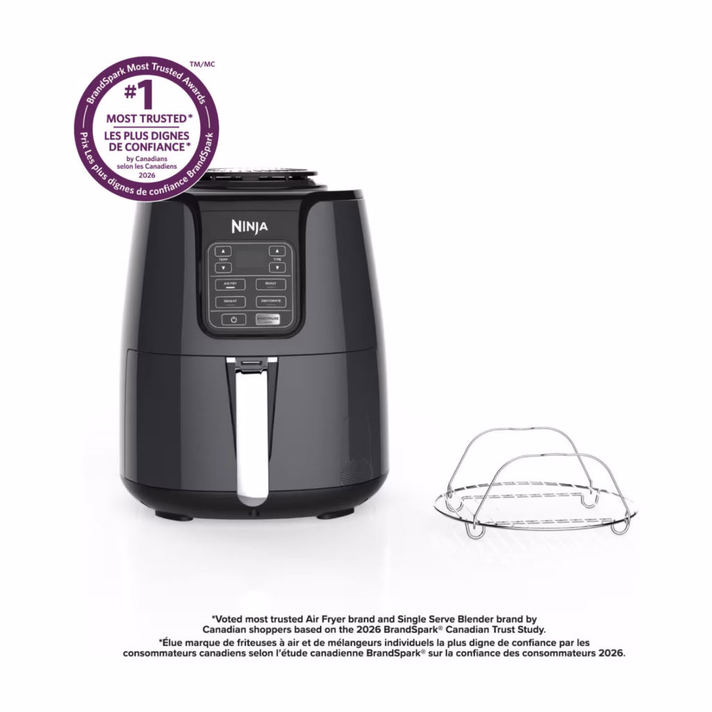 Ninja AF101C air fryer shown on white with the included multi-layer rack