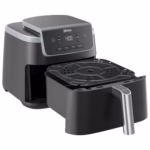 Ninja AF141C air fryer with the drawer out and the crisper plate lifted clear