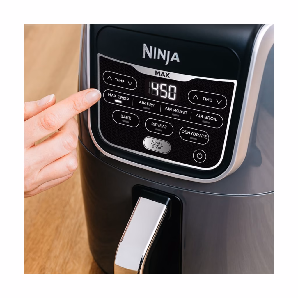 Ninja AF161C air fryer digital control panel with Max Crisp, Air Fry, Air Roast, Air Broil, Bake, Reheat and Dehydrate programs
