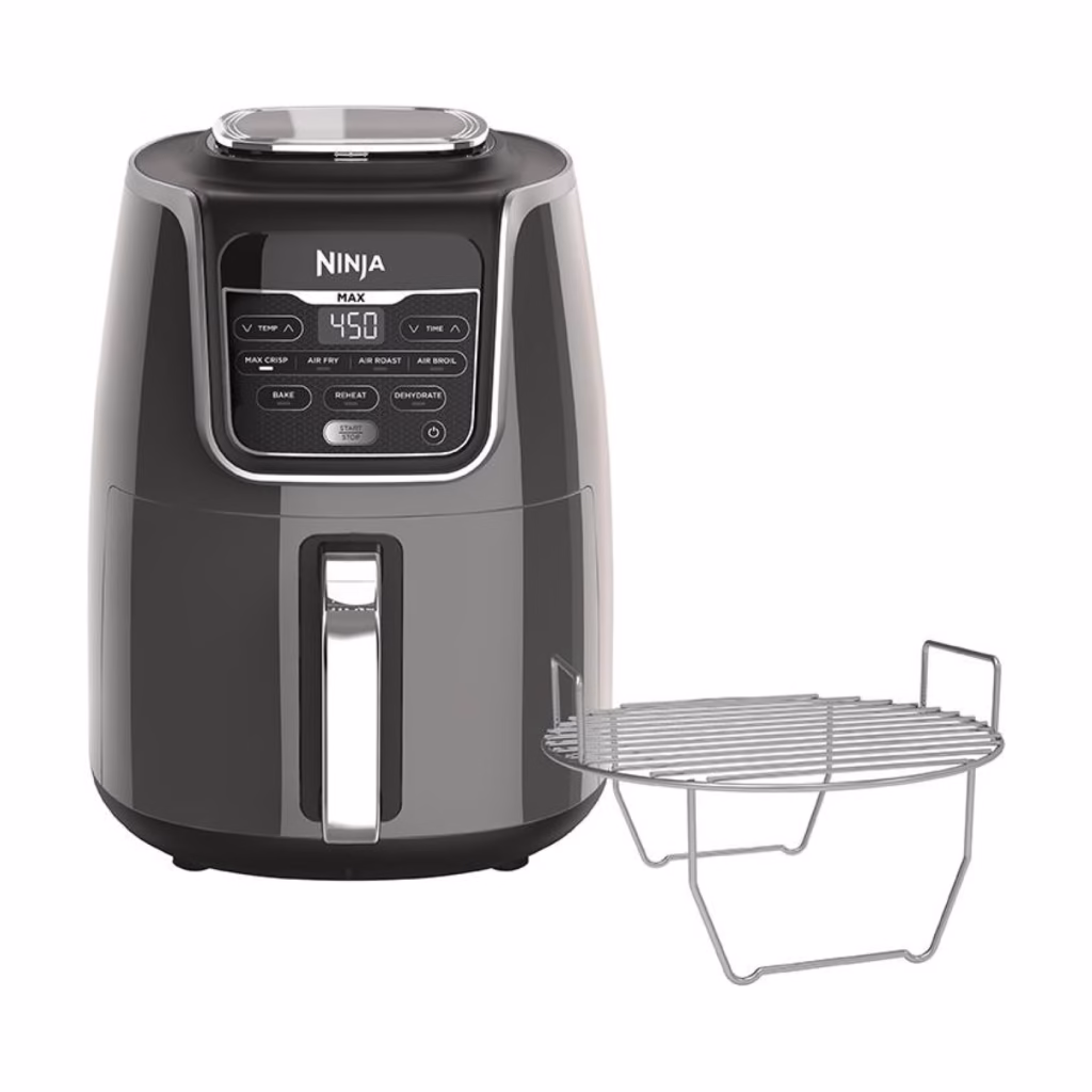 Ninja AF161C 5.5 qt air fryer shown with the included broil rack accessory