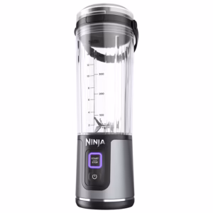 Ninja Blast Portable Blender BC151BKC in black, front view with vessel measurement markings