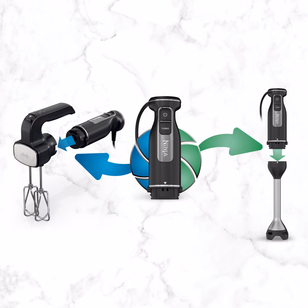 Ninja CI100C PowerBase swapping between the hand mixer attachment and the immersion blending arm