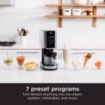Ninja CREAMi NC301C with the seven preset programs and a lineup of finished frozen treats