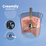 Creamify technology cutaway showing the Creamerizer paddle inside a frozen CREAMi pint