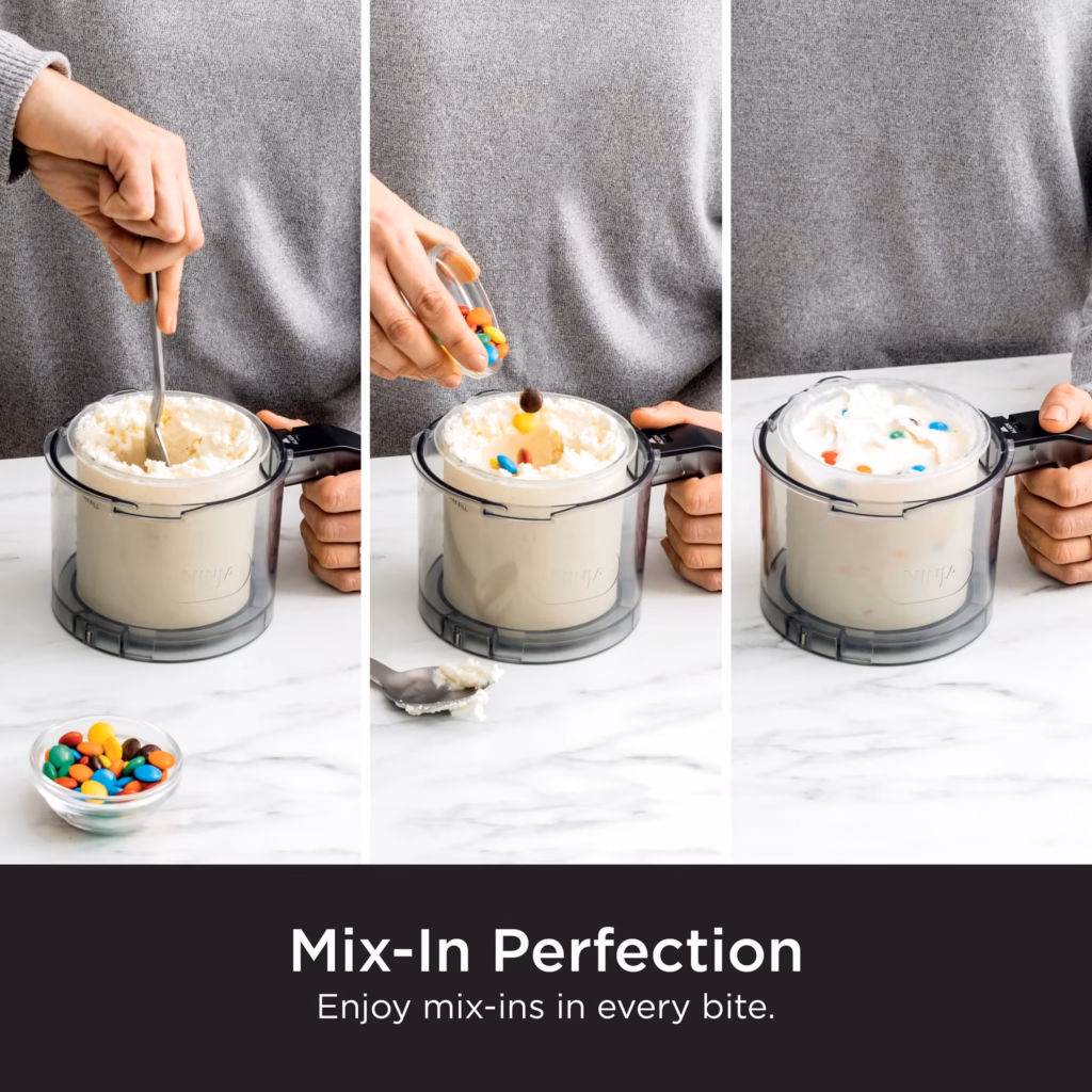 Mix-in program folding candy pieces through a finished CREAMi pint