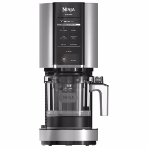 Ninja CREAMi Ice Cream Maker NC301C in silver, front view with outer bowl installed