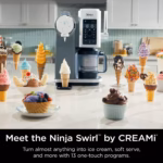 Ninja CREAMi Swirl NC701C on a counter with the 13 one-touch programs callout