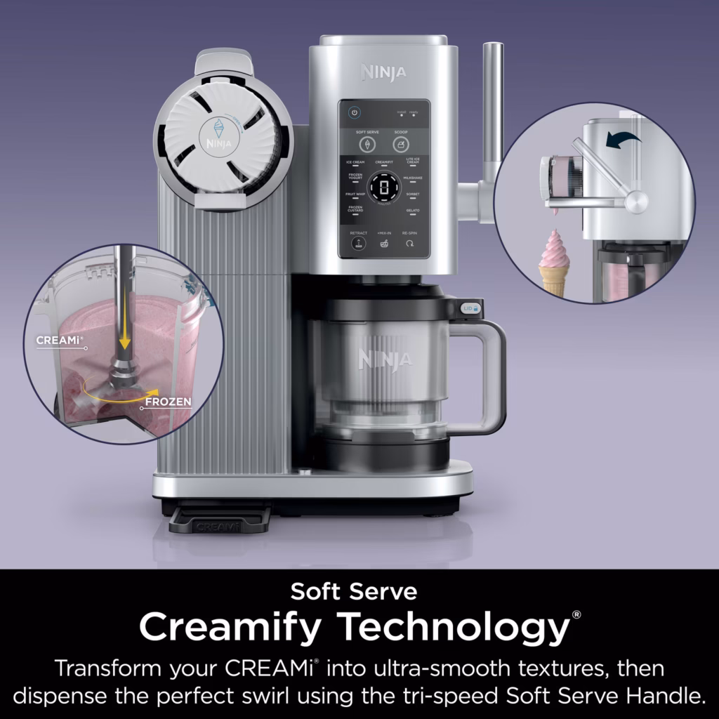 Creamify Technology cutaway showing the paddle inside a Ninja CREAMi Swirl NC701C pint