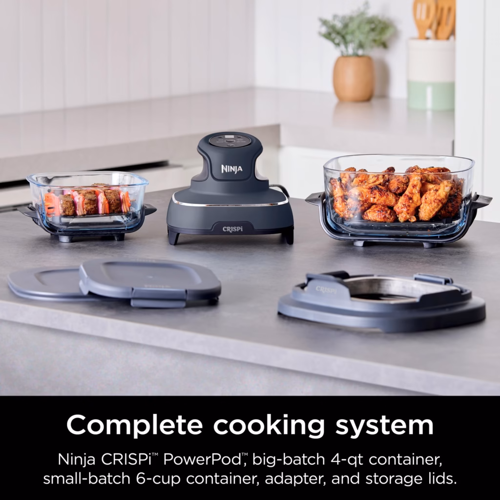 Ninja Crispi complete cooking system: PowerPod, 4-qt and 6-cup containers, adapter and storage lids