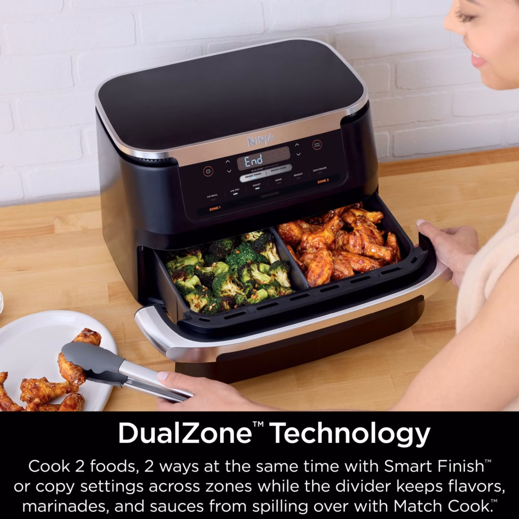 Ninja DZ071C DualZone technology cooking two foods two ways with Smart Finish