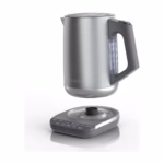 Ninja KT200C stainless kettle lifted off its charcoal power base