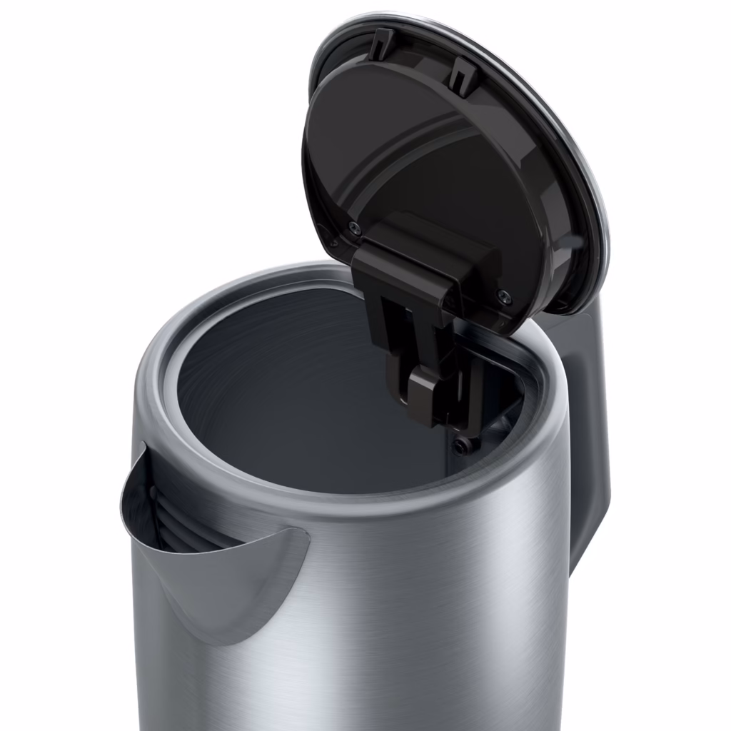 Ninja KT200C kettle lid open showing the stainless interior and scale filter seat