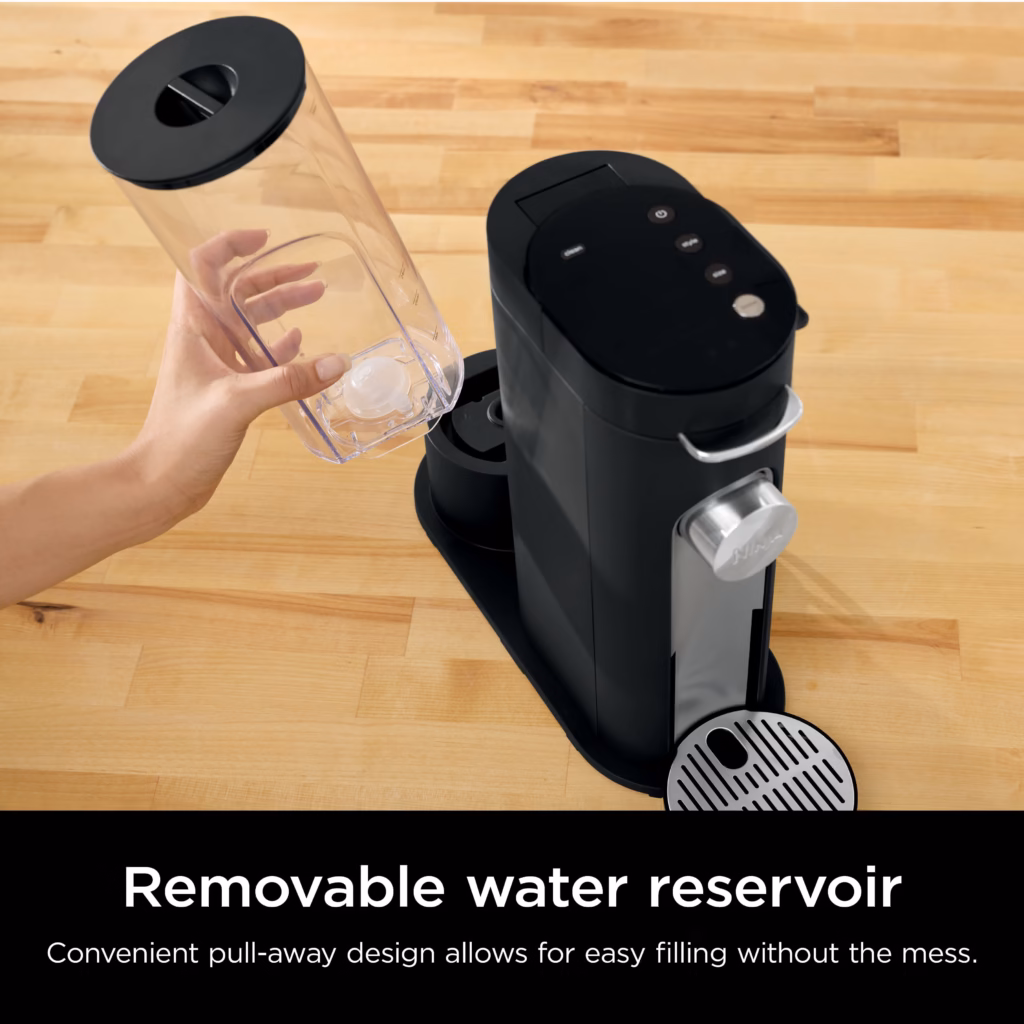 Ninja PB040C 56 oz water reservoir being pulled away from the side of the coffee maker