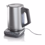 Ninja Precision Temperature Kettle KT200C stainless jug on its power base, front view