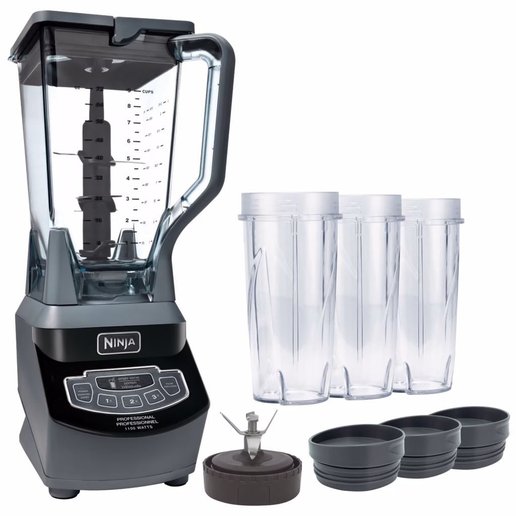 Ninja Professional Blender BL661BBYC with the 72 oz Total Crushing pitcher, three 16 oz Nutri Ninja cups, to-go lids and Pro Extractor blades