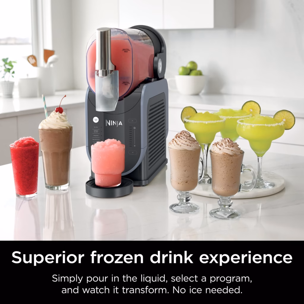 Ninja SLUSHi pouring liquid in and transforming it into slush with no ice needed