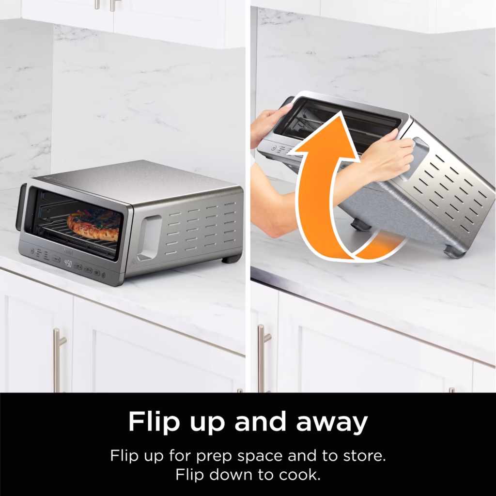 Ninja SP151C flipping up and away against the backsplash to free counter space