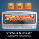 Ninja SP151C OvenCrisp Technology diagram showing infrared heat and circulating air over the air fry basket