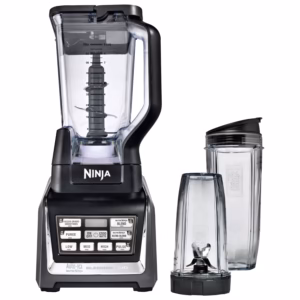Nutri Ninja Blender Duo BL641C 1300W blender in black with 72 oz pitcher and to-go cup, front view