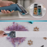 Shark CarpetXpert EX200C handheld mixing its two formulas to lift a stain and pet prints out of carpet
