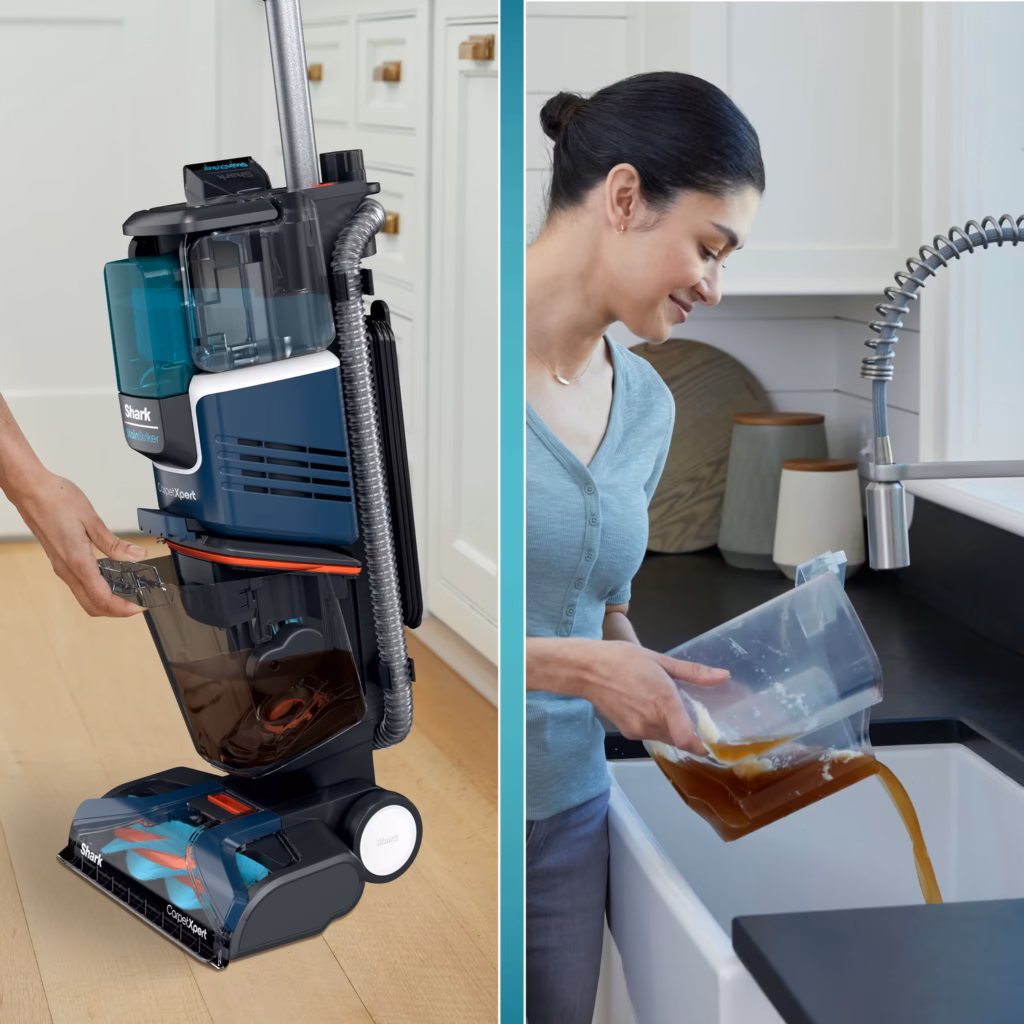 Emptying the Shark CarpetXpert EX200C dirty water tank into a kitchen sink