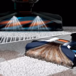 Shark CarpetXpert EX200C spraying and lifting dirt from a plush carpet in a single cleaning pass