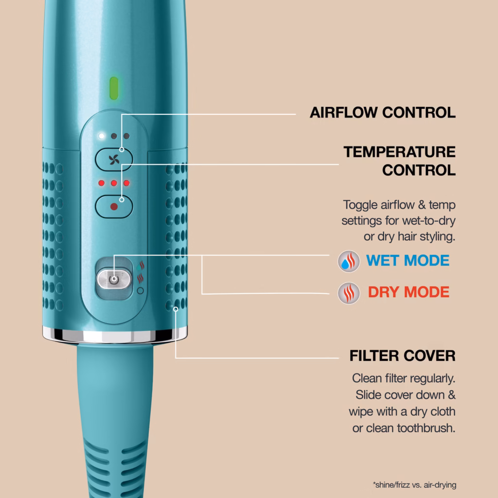 Shark Glossi control panel with airflow control, temperature control and filter cover