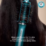 Close-up of the Shark Glossi brush head with 24 hour Gloss Lock shine callout