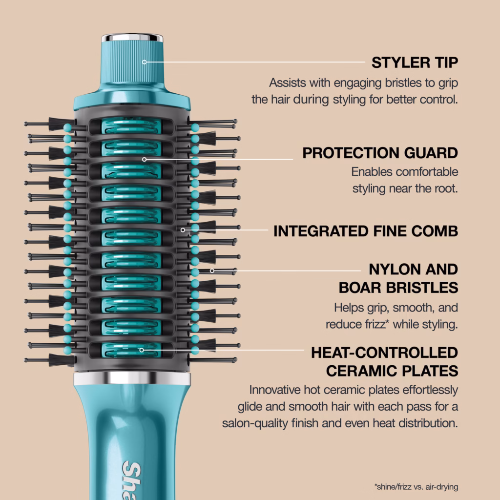 Shark Glossi styler head: styler tip, protection guard, fine comb, nylon and boar bristles
